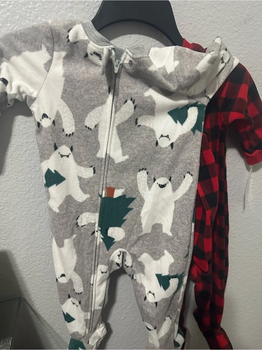 Carter's Red and Black Buffalo Plaid Moose Footed One-Piece